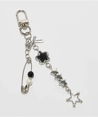 Petals and Peacocks Starry Eyed Silver & Black Bag Charm