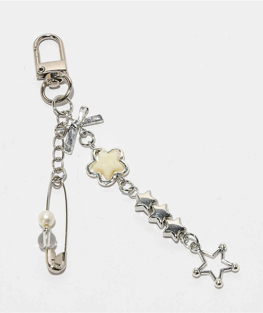 Petals and Peacocks Starry Eyed Silver & White Bag Charm
