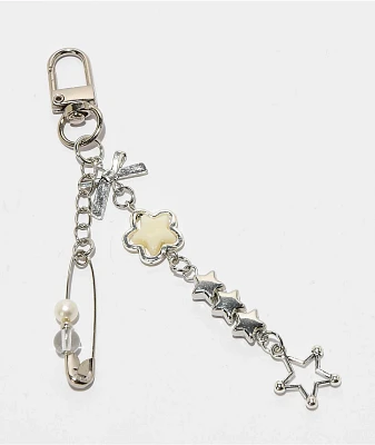 Petals and Peacocks Starry Eyed Silver & White Bag Charm