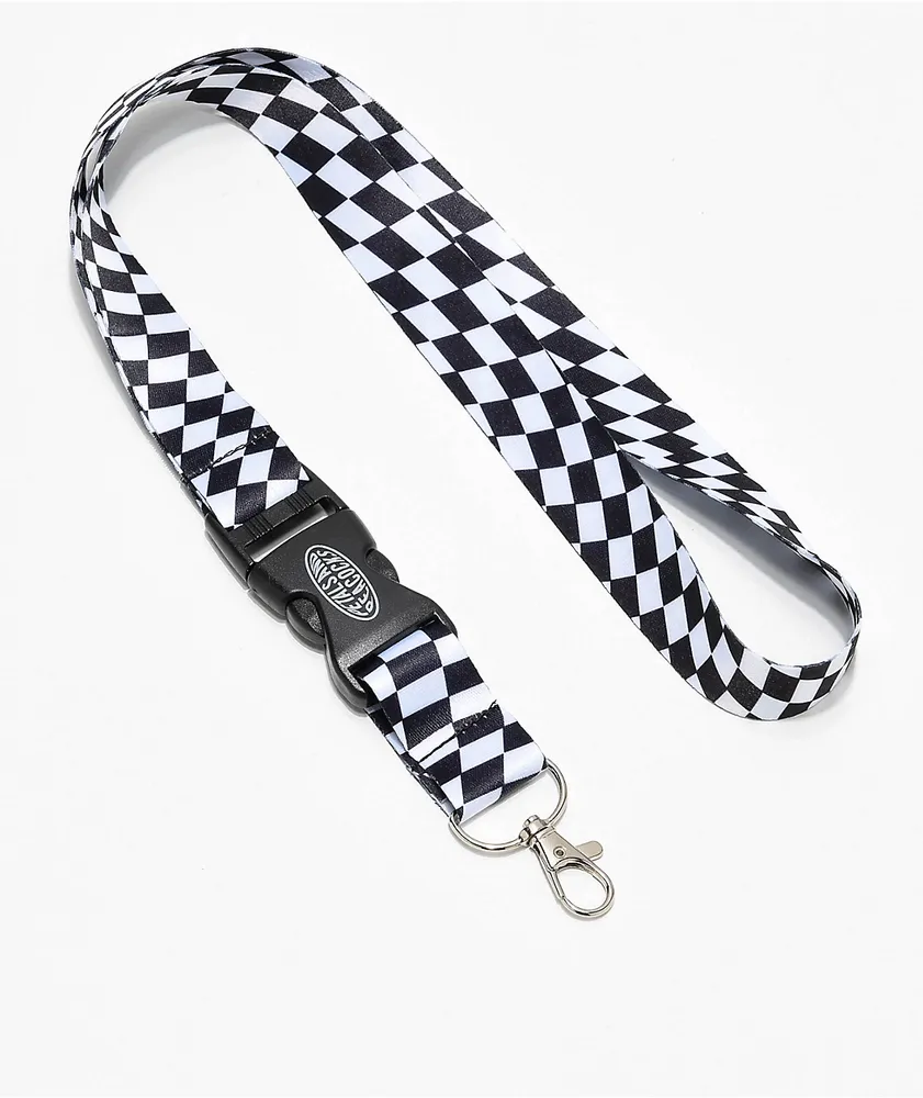 Petals and Peacocks Warped Black & White Checkered Lanyard