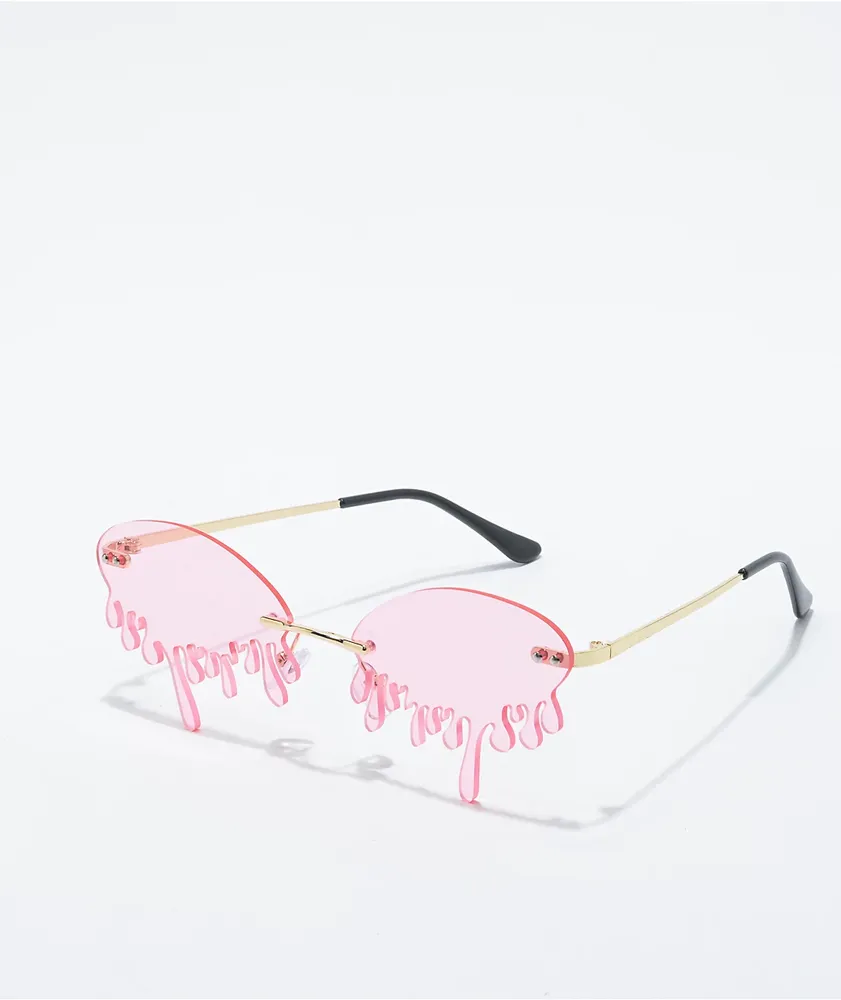 Petals and Peacocks Water Drop Pink & Gold Sunglasses