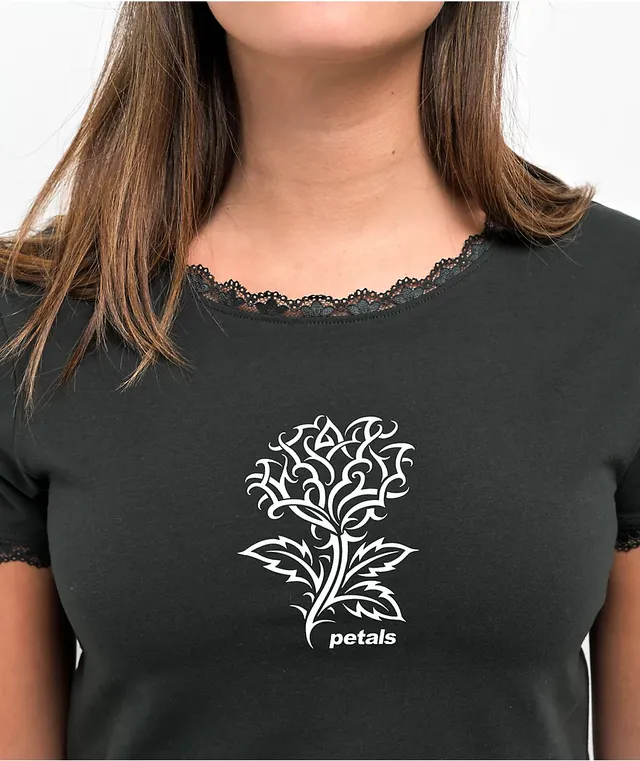 Petals by Petals and Peacocks Electric Lady Black & Grey Crop Long Sleeve  T-Shirt