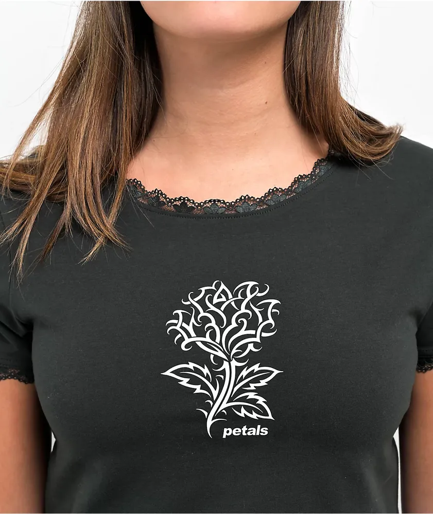 Petals by Petals & Peacocks Barbwire Rose Lace Black Crop T-Shirt