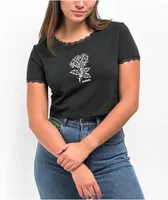 Petals by Petals & Peacocks Barbwire Rose Lace Black Crop T-Shirt