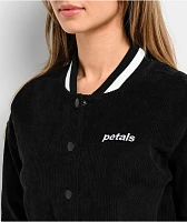 Petals by Petals & Peacocks Billie Black Corduroy Crop Varsity Jacket