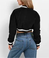 Petals by Petals & Peacocks Billie Black Corduroy Crop Varsity Jacket