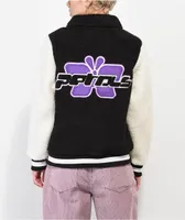 Petals by Petals & Peacocks Black & White Sherpa Varsity Jacket