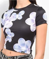 Petals by Petals And Peacocks Butterfly Garden Black Crop T-Shirt