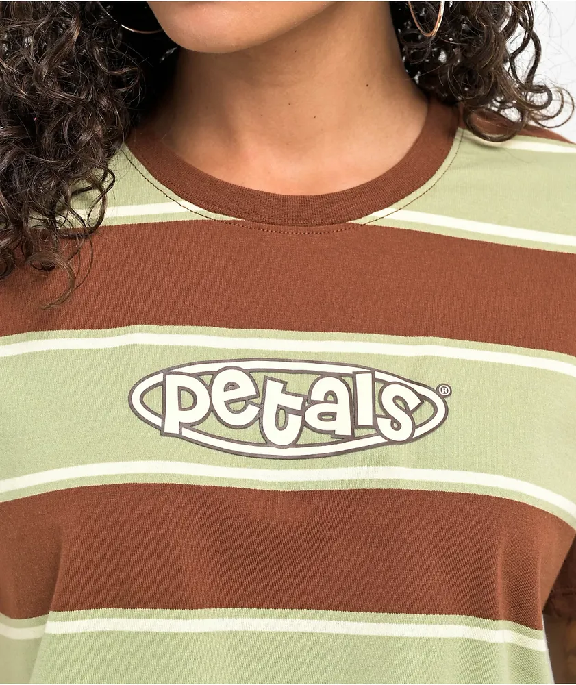 Petals by Petals And Peacocks Stripe Green & Brown Crop T-Shirt