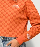 Petals by Petals and Peacocks Butterfly Checkered Orange Crop Crewneck Sweatshirt