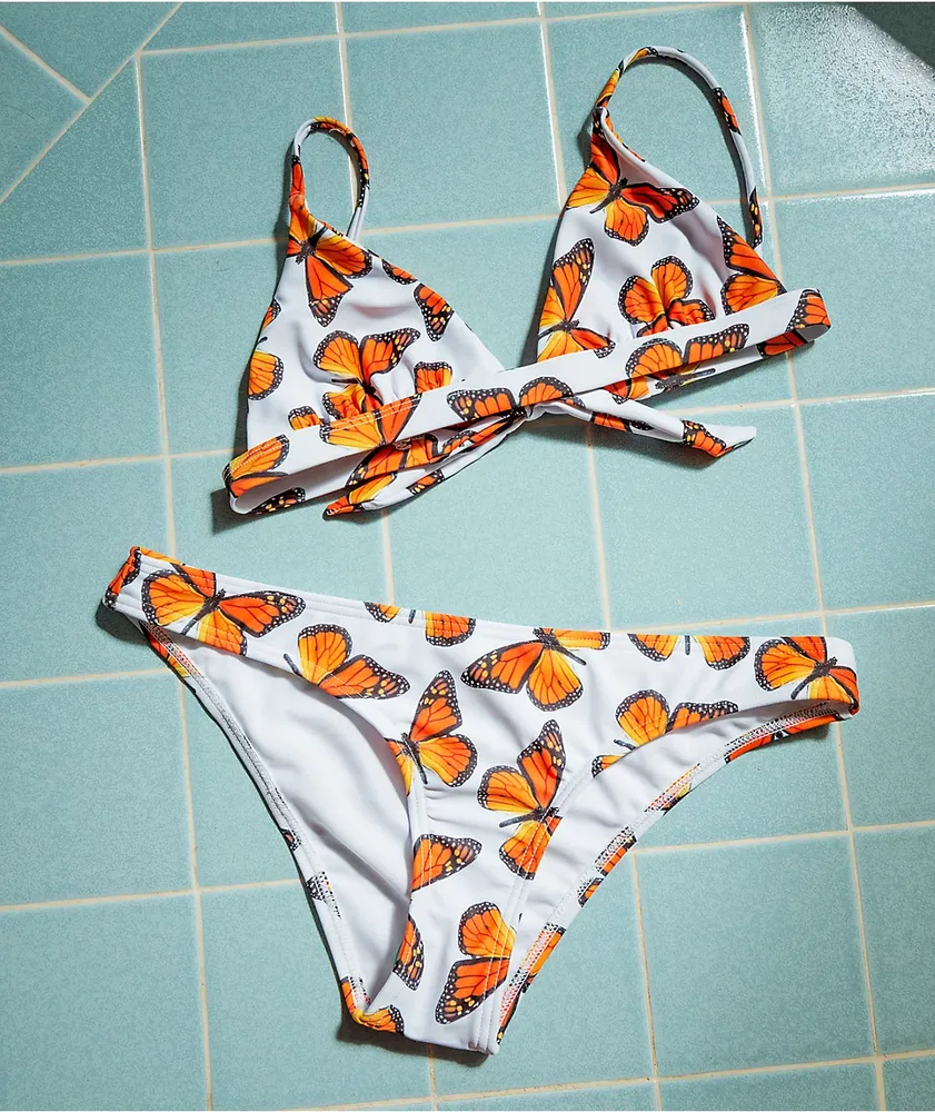 Petals By Petals And Peacocks Inverted Butterfly Brown Triangle Bikini Top