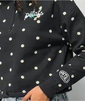 Petals by Petals and Peacocks Daisy Garden Black Quarter Zip Sweatshirt