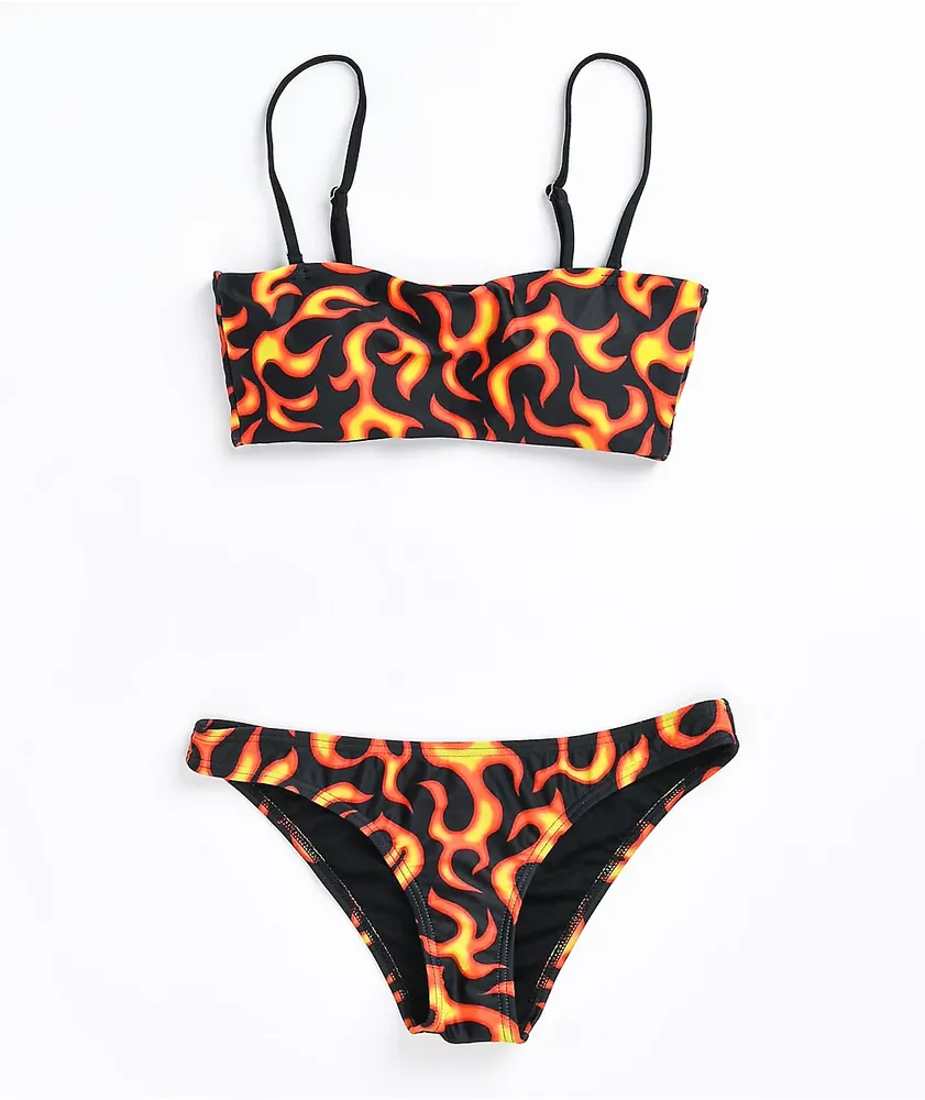 Petals by Petals and Peacocks Flames Black Bandeau Bikini Top