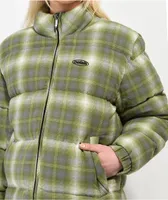 Petals by Petals and Peacocks Haze Green Flannel Puffer Jacket