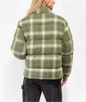 Petals by Petals and Peacocks Haze Green Flannel Puffer Jacket