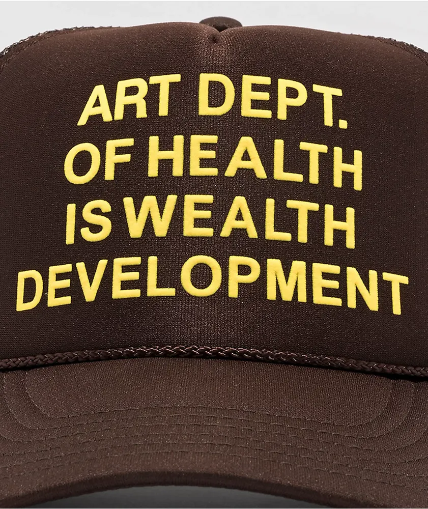 Petals by Petals and Peacocks Health Is Wealth Brown Trucker Hat