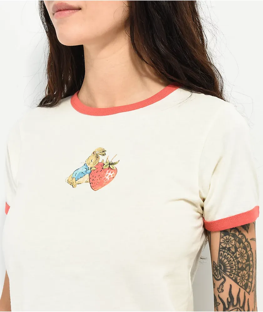 Peter Rabbit Love Strawberry Ringer White Crop T-Shirt