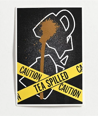 Petty Snacks Caution Tea Spilled Sticker