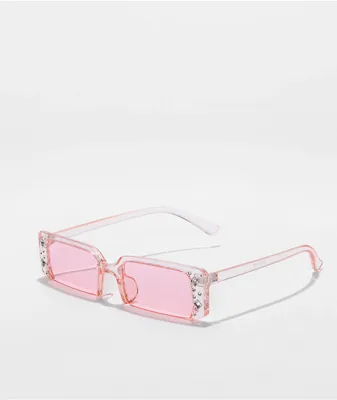 Pink Half Rim Rectangle Sunglasses
