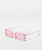 Pink Half Rim Rectangle Sunglasses