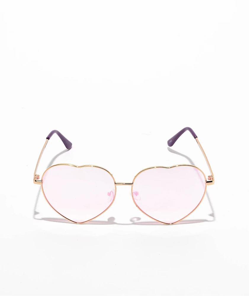 Pink Heart Wire Sunglasses