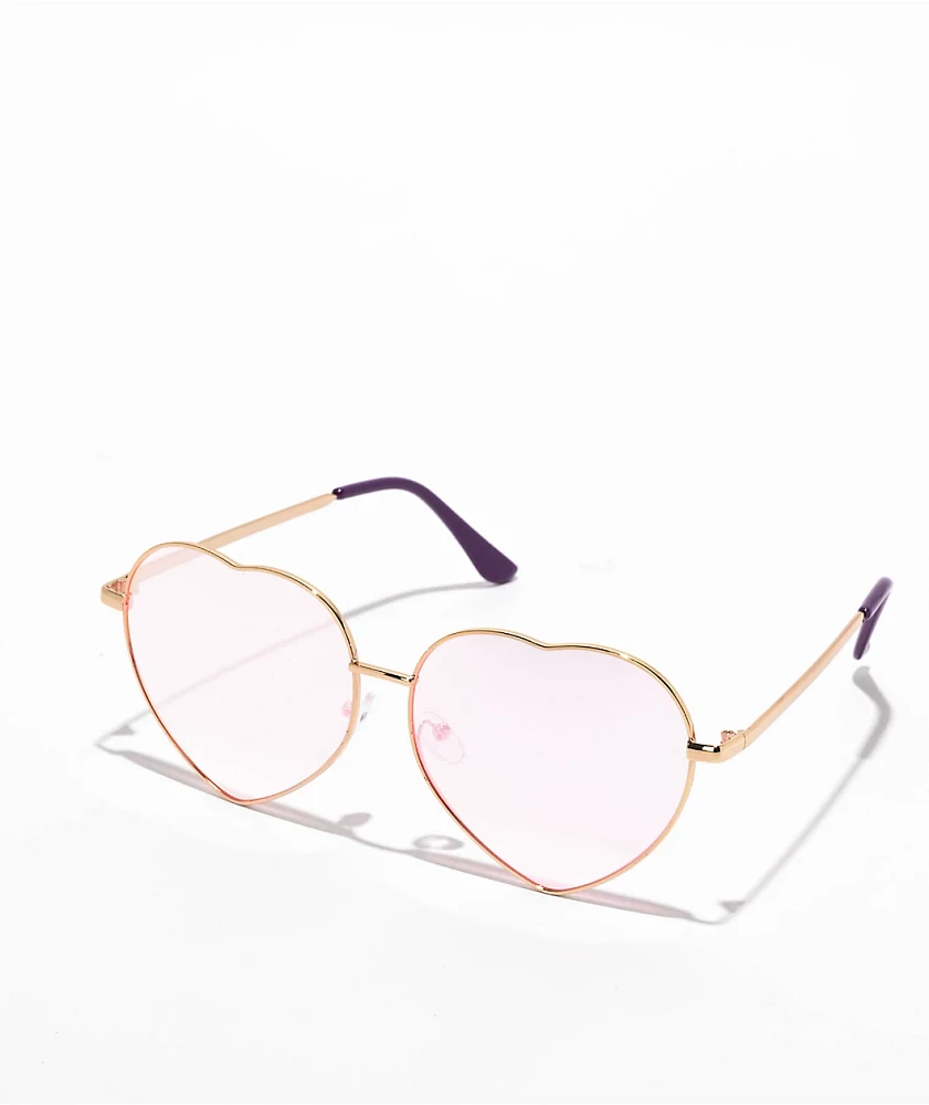 Pink Heart Wire Sunglasses