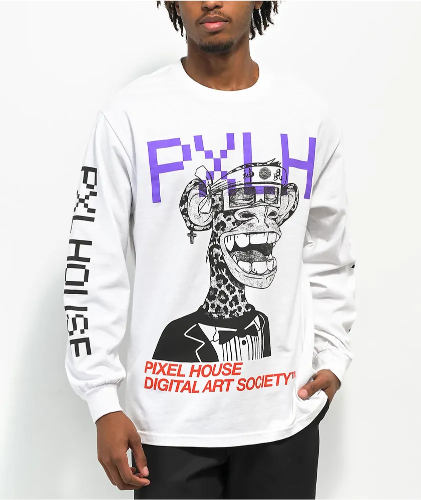 Pixel House Digital Art Society White Long Sleeve T-Shirt