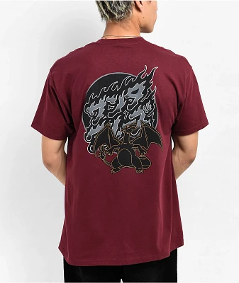 Pokemon & Santa Cruz Fire Type 3 Men's Burgundy T-Shirt