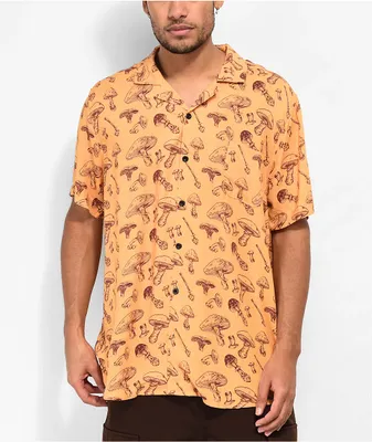 Poler Aloha Mushroom Orange Short Sleeve Button Up Shirt