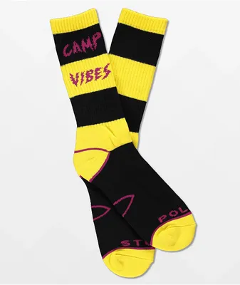 Poler Camp Vibes 1990 Black & Yellow Stripe Crew Socks