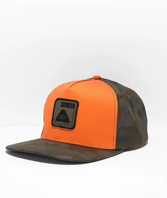 Poler Camp Vibes Print Patch Orange & Camo Snapback Hat