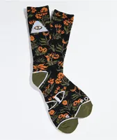 Poler Icon Orchid Floral Black Crew Socks