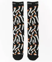 Porous Walker Mushrooms Black Crew Socks