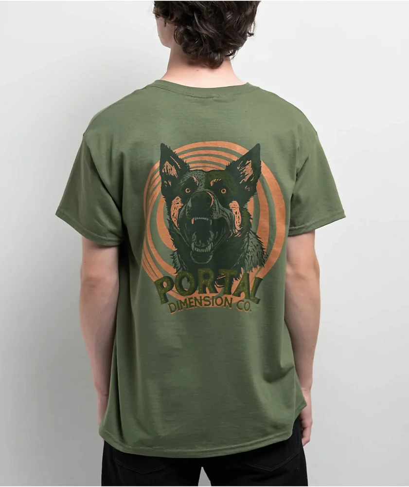 Portal Dimension Barking Dogs Don’t Bite Olive T-Shirt