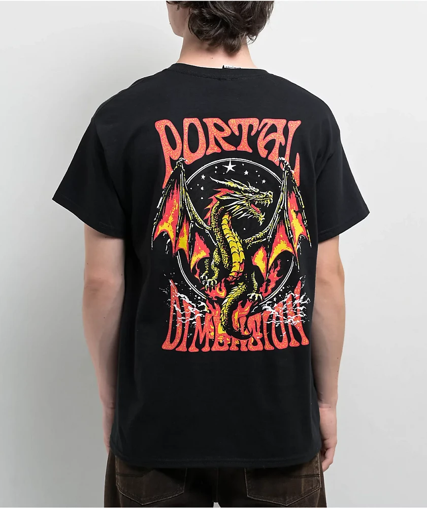 Portal Dimension Dragon Black T-Shirt