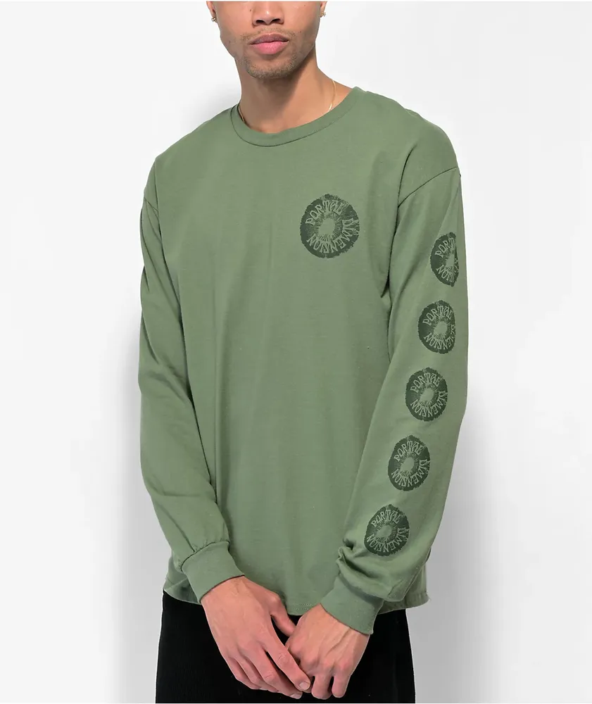 Portal Dimension Mushroom Stamp Green Long Sleeve T-Shirt