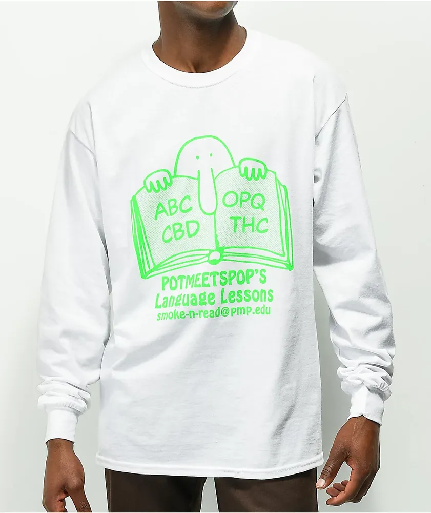 Pot Meets Pop Language Lesson White Long Sleeve T-Shirt