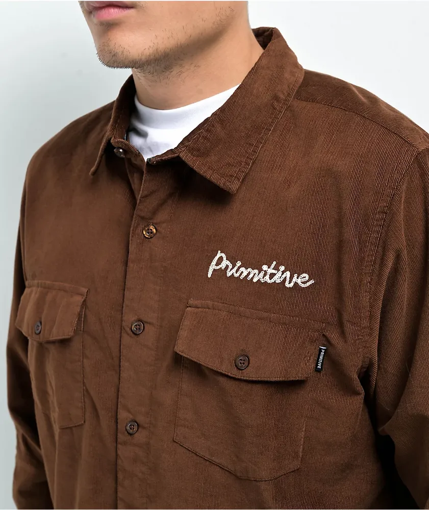 Primitive De Soto Brown Corduroy Long Sleeve Button Up Shirt