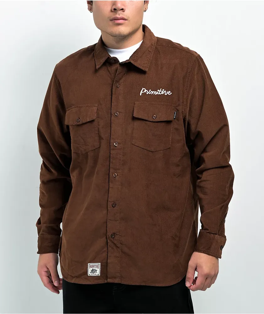 Primitive De Soto Brown Corduroy Long Sleeve Button Up Shirt