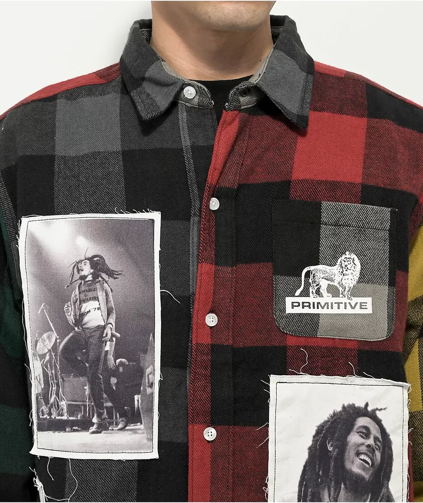 Primitive x Bob Marley Patchwork Flannel Shirt
