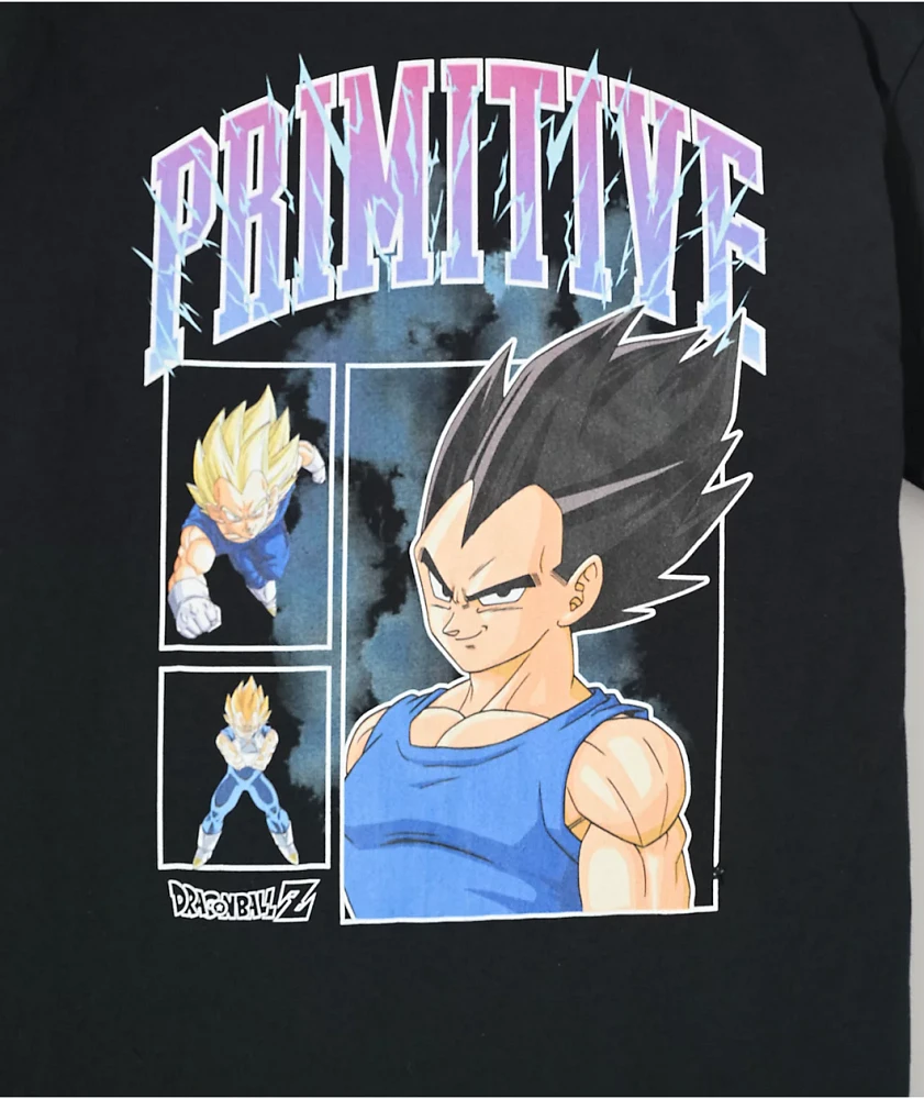 Primitive x Dragon Ball Z Kids Vegeta Levels Black T-Shirt