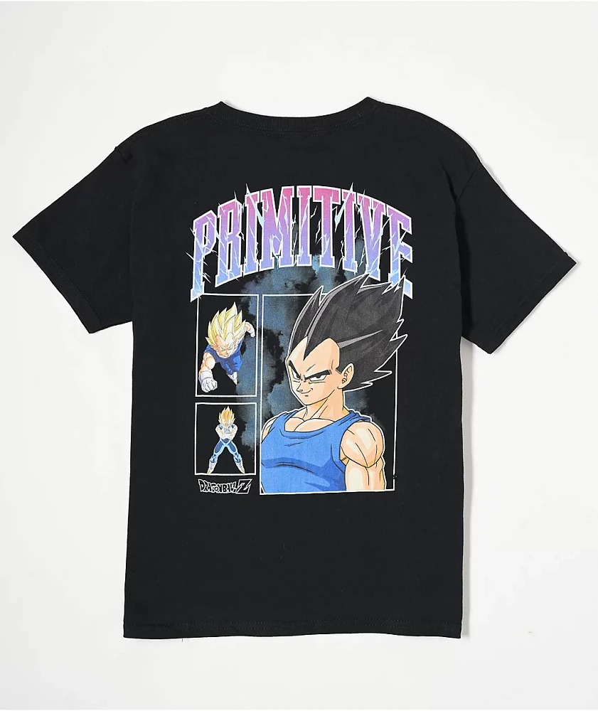 Primitive x Dragon Ball Z Kids Vegeta Levels Black T-Shirt