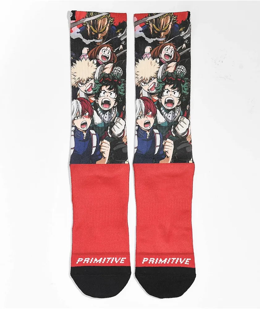 Primitive x My Hero Academia Black & Red Crew Socks