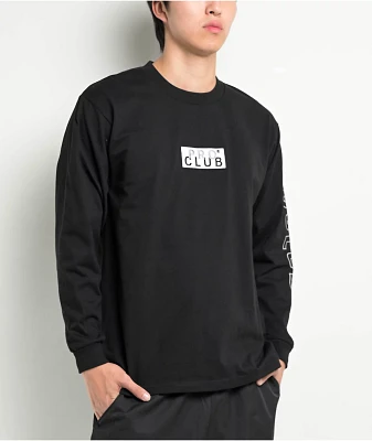 Pro Club Embroidered Box Logo Black Long Sleeve T-Shirt