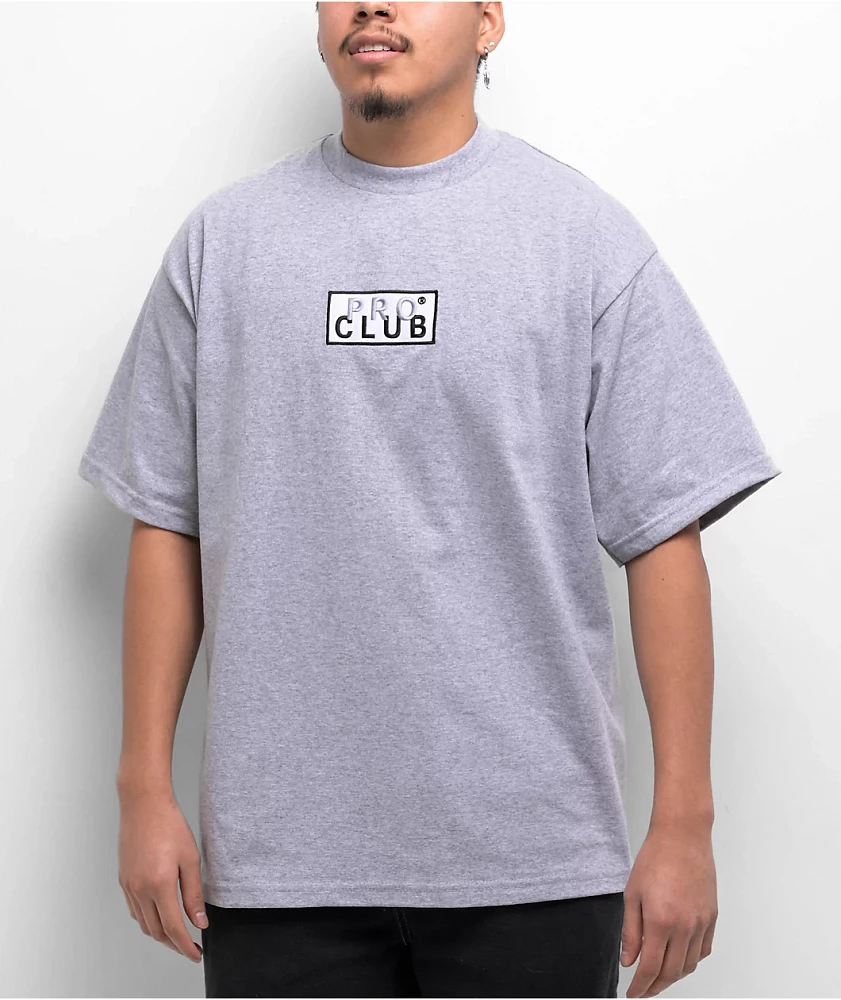 Pro Club Embroidered Box Logo Grey T-Shirt