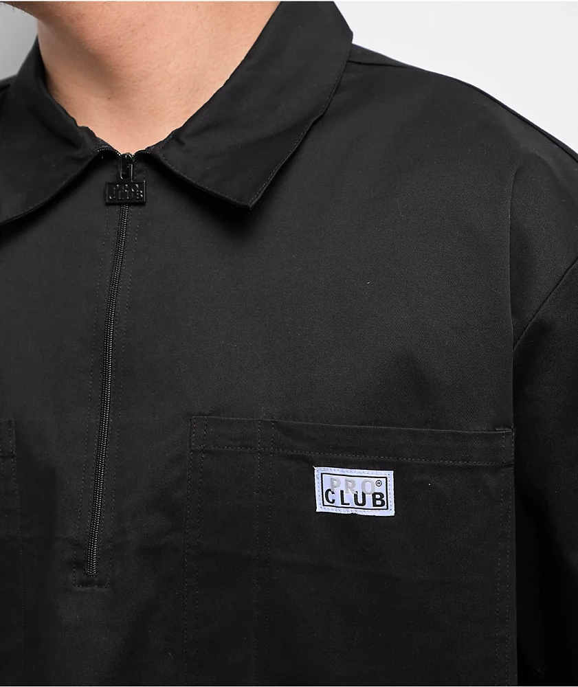 Pro Club Heavyweight Black Half Zip Work Shirt