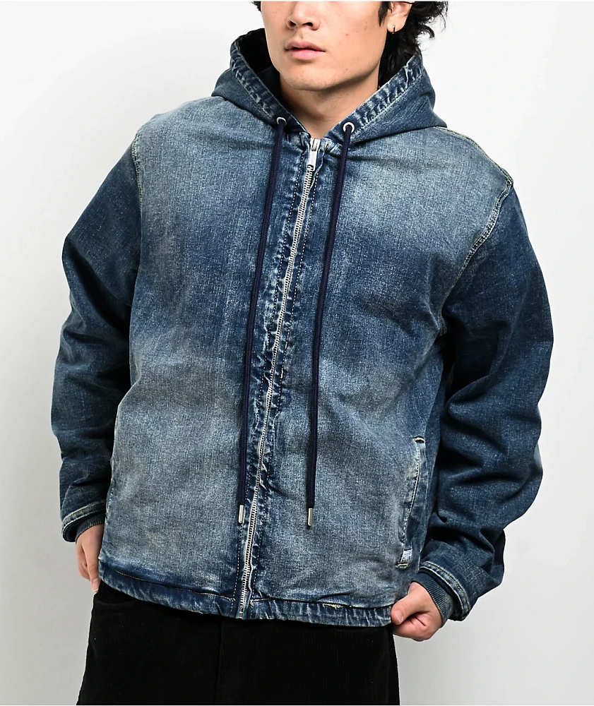 Pro Club Heavyweight Dark Stonewash Blue Denim Zip Jacket