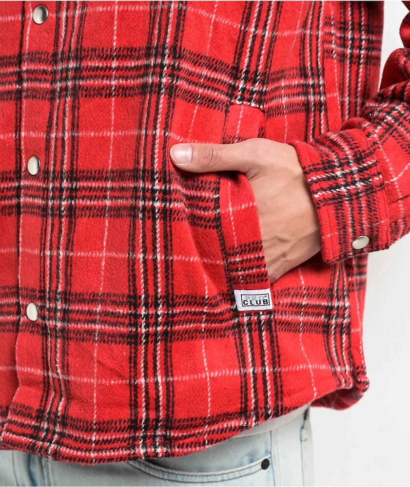 Pro Club Heavyweight Red Plaid Flannel Work Jacket