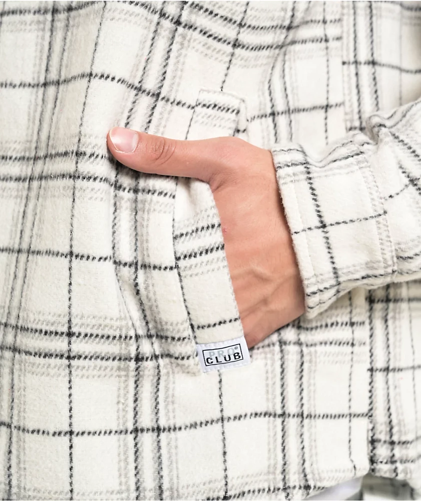 Pro Club Heavyweight White Plaid Flannel Work Jacket