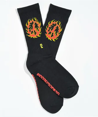 Psockadelic Flame Peace Black Crew Socks